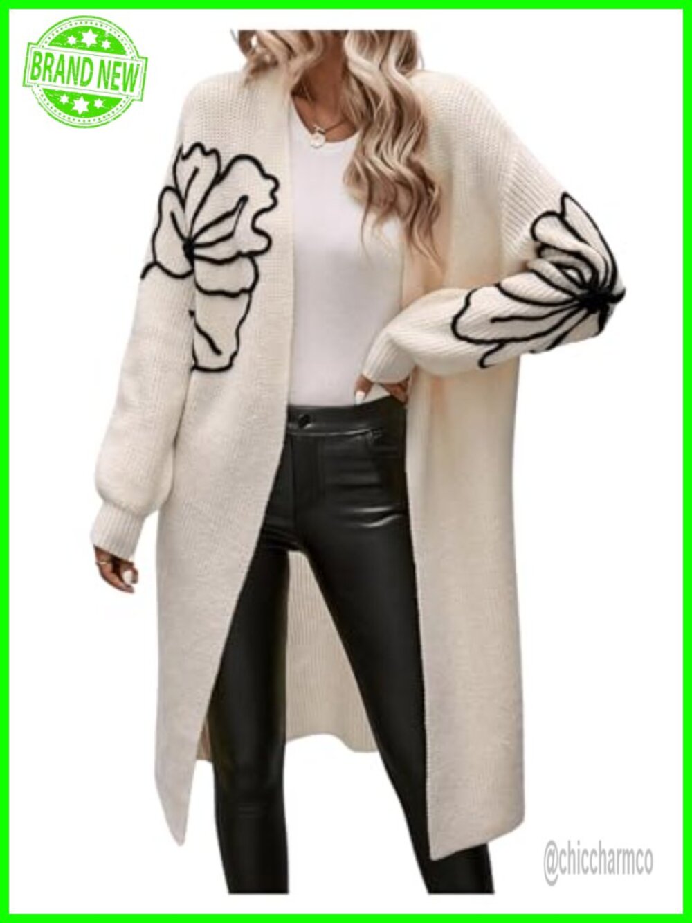 Oversized Floral Knit Long Cardigan Chunky Duster Sweater Fall Coat